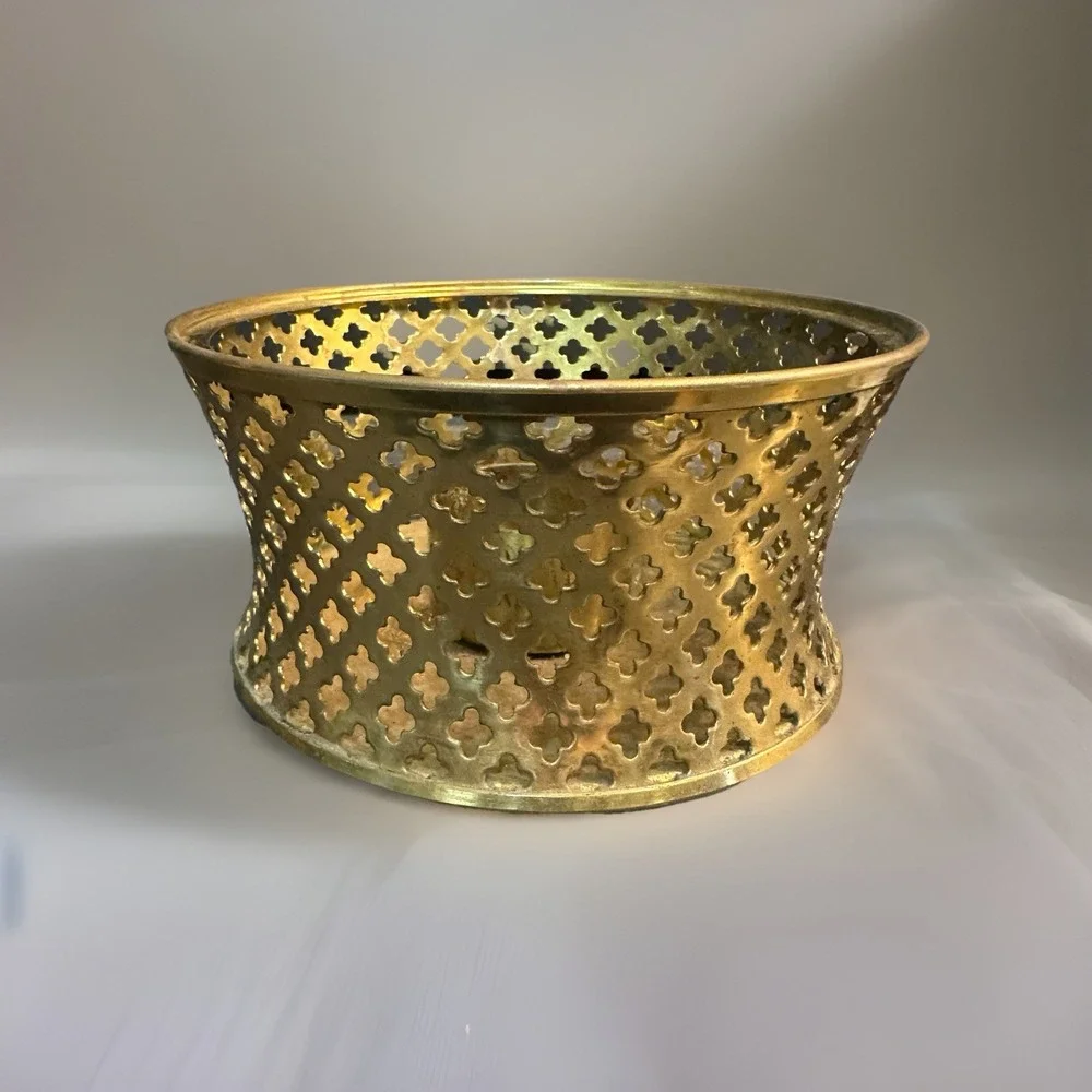 Vintage Brass Candle Holder Moroccan Lattice‎ Quatrefoil Gold Votive Small Bowl